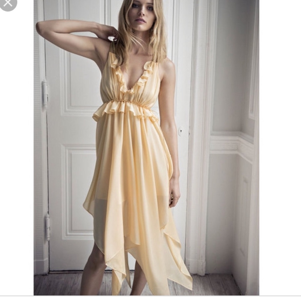 Women's Pale Yellow High-Low Ruffle Dress - Picture 2 of 7